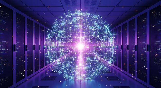 Data Center Core - Digital Brain in Server Room.