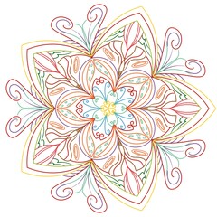 Pastel hand-drawn floral mandala with swirls on white