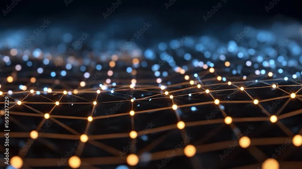 Poster interconnected digital world: a mesmerizing visualization of a interconnected network of glowing nod