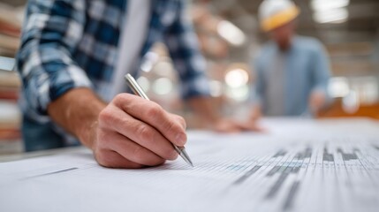 Engineer working on gantt chart, project management and planning in industrial setting