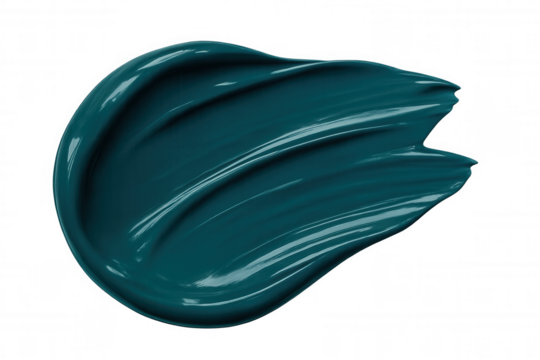 Vibrant teal paintbrush stroke featuring glossy texture, floating against transparent backdrop, enhancing creative design compositions