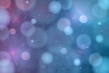 Bokeh blue and pink blur background with soft circles and light particles. abstract dreamy bokeh wallpaper. defocused holiday lights texture.