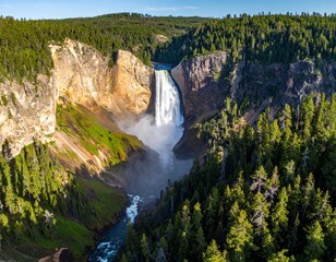 Waterfall Plunging Into Deep Canyon from Above