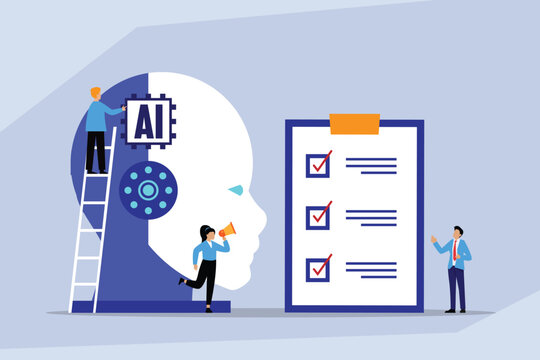 Building and Implementing AI Strategy 2d flat vector illustration