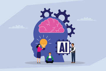 Integrating AI with Human Intellect 2d flat vector illustration 2d flat vector illustration