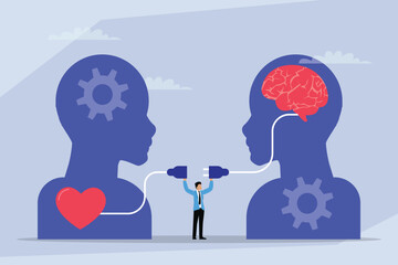 Connecting Emotion and Logic 2d flat vector illustration