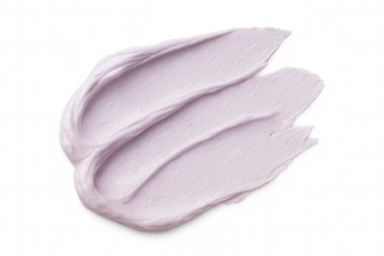 Pastel cosmetic cream smearing across transparent surface, revealing delicate texture and silky blush-toned consistency