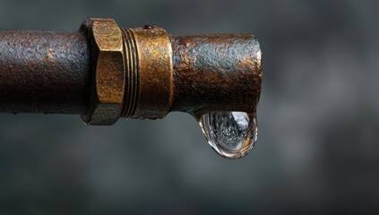 Rusted pipe with water droplet