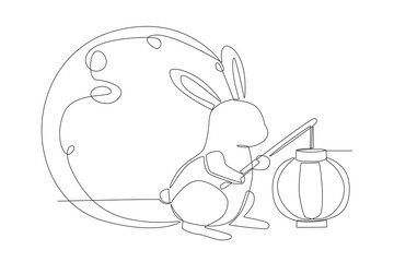 Mid autumn festival concept one-line drawing