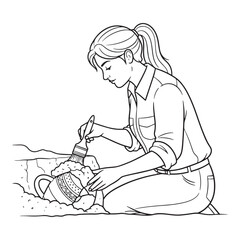 Ruins Research Archaeologist Lineart – Archaeologist Vector Outline Drawing with Cultural Study – Archaeologist Drawing – Vector of Archaeologist – Archaeologist Outline