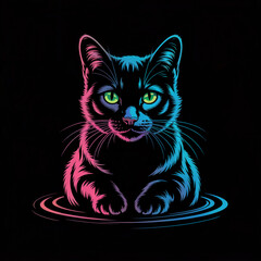Obraz premium black neon cat