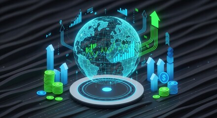 Futuristic fintech globe: a glowing digital sphere of financial data and global connectivity, symbolizing innovation and trust