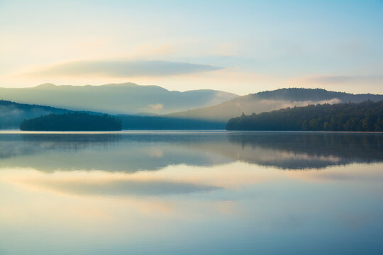 Early morning mist on Lake Placid - Powered by Adobe