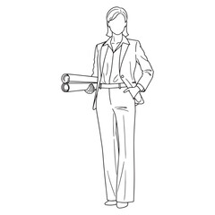 Classic Architect Lineart – Architect Vector Outline Drawing with Balanced Construction Details – Architect Drawing – Vector of Architect – Architect Outline