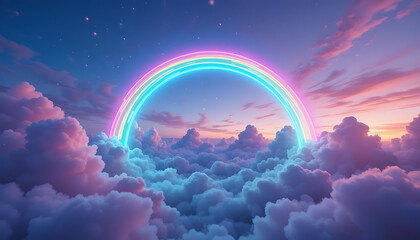 Neon Rainbow Arching Through Twilight Clouds
A Surreal Fusion of Electric Colors and Soft Skies
Evoking Wonder, Optimism, and Futuristic Fantasy