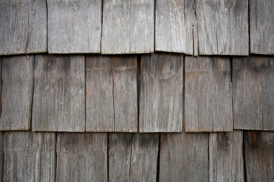 Close-up of weathered cedar shingles