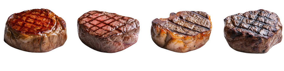 Grilled beef steak with spices and herbs, isolated on transparent background.