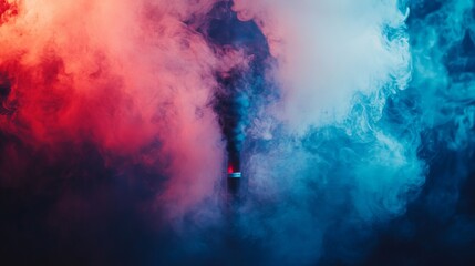 Obraz premium Red and blue smoke swirl on a dark background, abstract concept.
