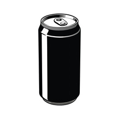 black aluminum can, glossy, carbonated beverage, cylindrical shape, metal container, drink packaging, 3d rendering, realistic, high detail
