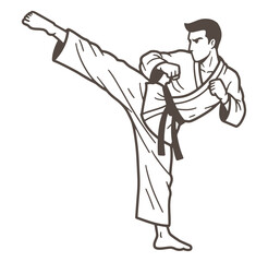 Karate practitioner performing high kick martial arts illustration in vector format