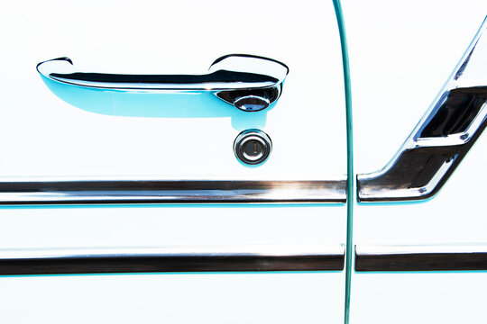 Close up of 1950s vintage automobile door handle