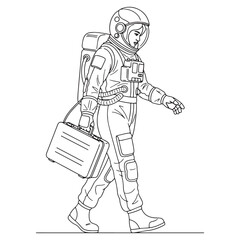 Mission Specialist Astronaut Lineart – Astronaut Vector Outline Drawing with Technical Details – Astronaut Drawing – Vector of Astronaut – Astronaut Outline