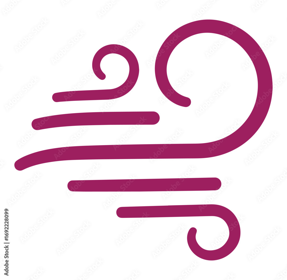 Poster simple vector graphic of wind represented by swirling lines and curves on a white background