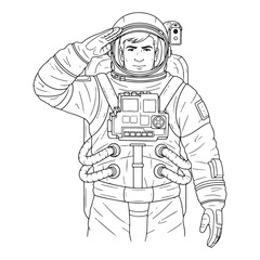 Celestial Astronaut Lineart – Astronaut Vector Outline Drawing with Galactic Symbolism – Astronaut Drawing – Vector of Astronaut – Astronaut Outline