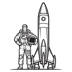 Professional Astronaut Lineart – Astronaut Vector Illustration with Space Mission Theme – Astronaut Drawing – Line Art Drawing of Astronaut – Astronaut Icon