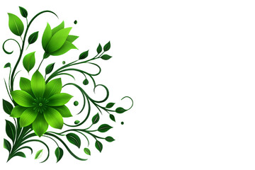 Luminous green floral arrangement with intricate dark swirls creating elegant decorative border design white background