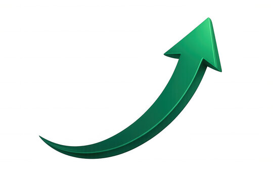 Green arrow pointing upwards on transparent background, representing growth, success, and positive change