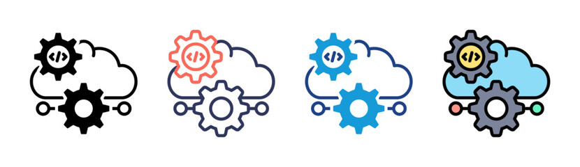 Cloud Programming Icon Set Multiple Style Collection
