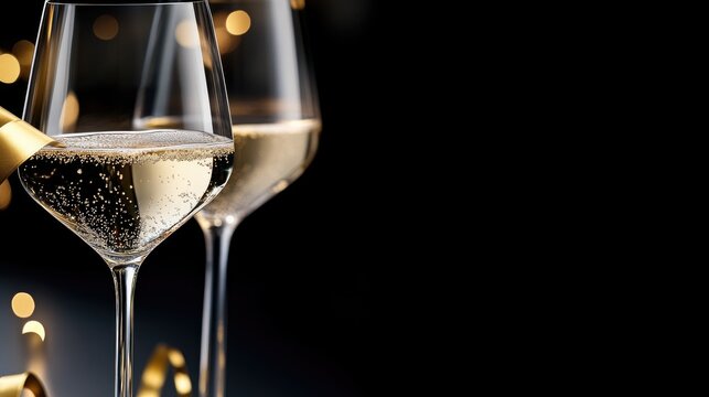 Celebration with sparkling champagne flutes and gold ribbon