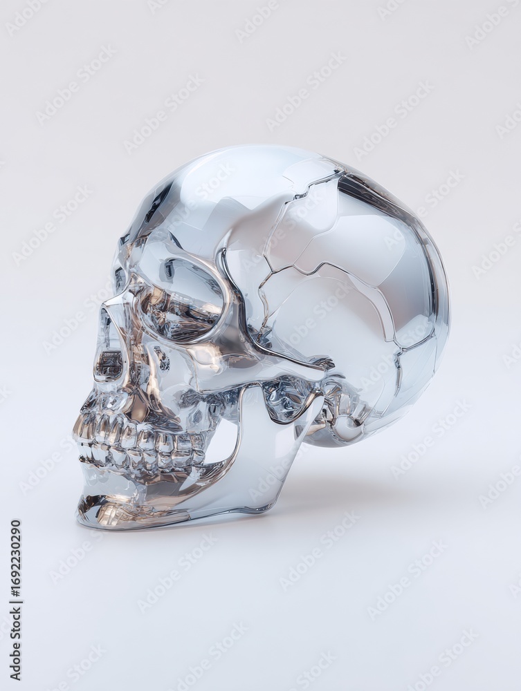 Poster glass skull showcasing intricate details emphasizing the art of sculpture and design in a unique art