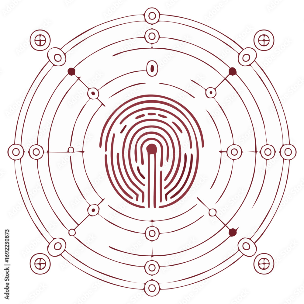 Poster abstract intricate circle design with maze, connected dots, and radial lines