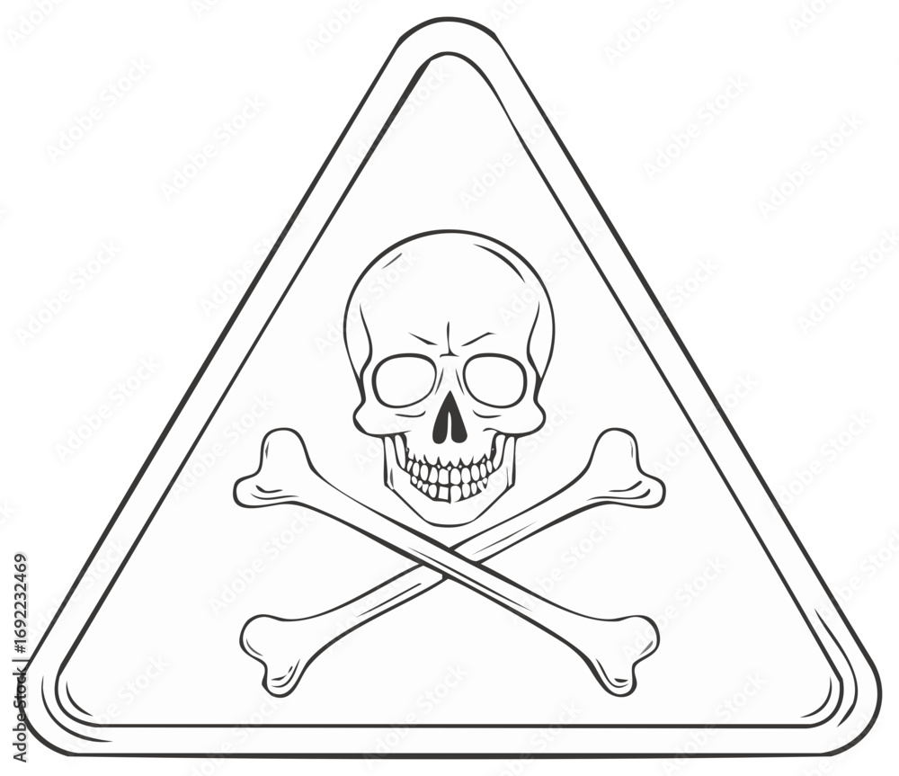 Poster warning sign with skull and crossbones inside a triangle