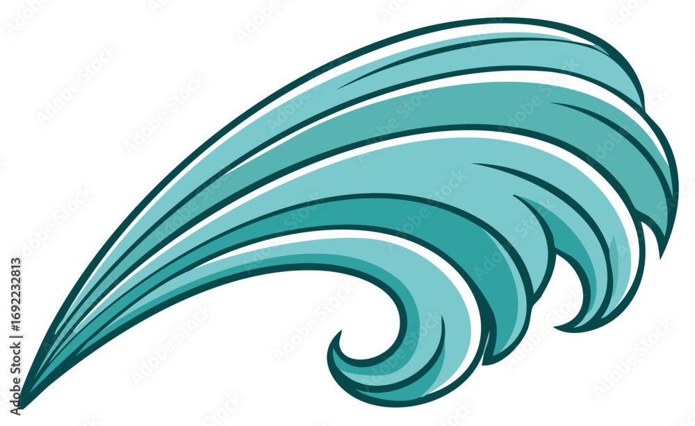 Poster stylized blue waves pattern curling and flowing in windswept design