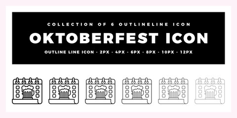 Oktoberfest Calendar Icons Collection of 6 Outline Icons for Events and Holidays