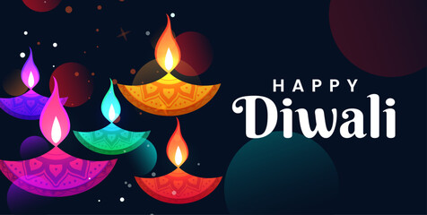 Happy Diwali Poster with Diya Lamp Vector Illustration. Indian festival of lights Design. Suitable for Greeting Card, Banner, Flyer, Template.