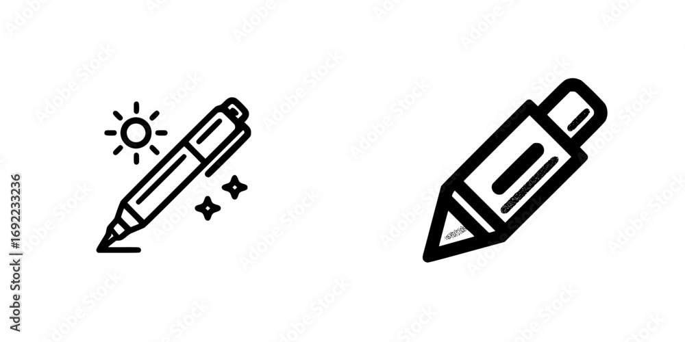 Poster pen and marker line art icon set for user interface design, creative tools, and editing applications