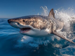 Obraz premium Powerful apex predator leaping from the ocean