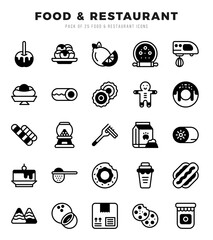 Vector Food and Restaurant types icon set in Lineal Filled style. vector illustration.