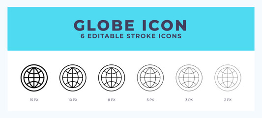 Globe line icon illustrations with editable strokes.
