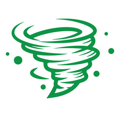 Green tornado illustration isolated on white background depicting weather and natural disaster