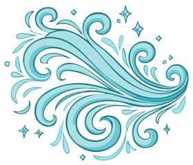 Decorative swirling blue wind gust with sparkles and curls illustration