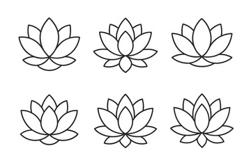 Obraz premium Set of six lotus flower outlines in minimalist black and white design