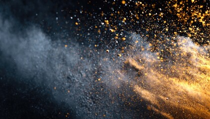 Abstract explosion of gold and gray powder