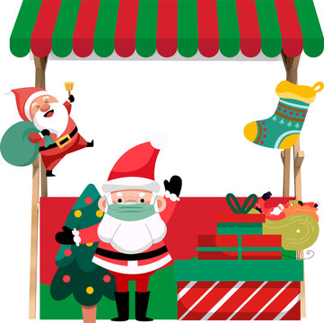 Christmas Sale background, an open door  frame decorated in a christmas style. Cartoon style
