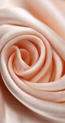 Close-up of swirled, peach-toned silk fabric.  Soft, smooth folds create a rose-like pattern