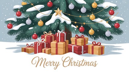 christmas tree with gifts and decorations